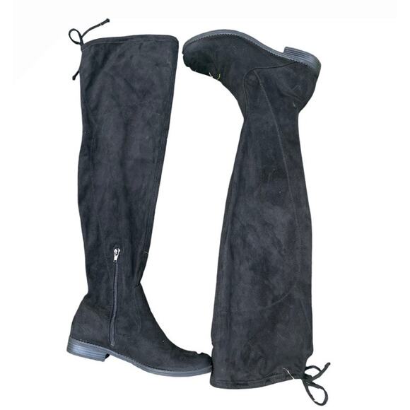 Black Suede Over the Knee Boots Women’s Size 8 Pull On Riding Style - Picture 1 of 12